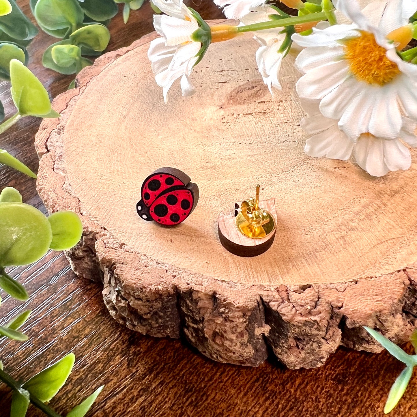 Ladybird Wooden Earrings