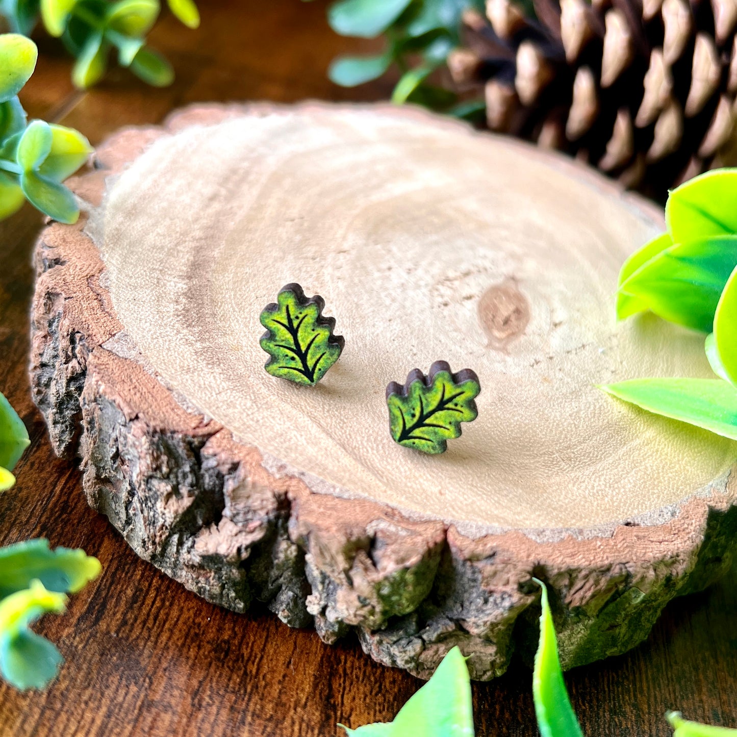Oak Leaf Wooden Earrings