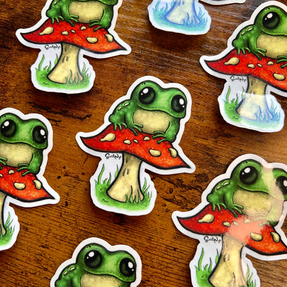 Frog on a Fungi Clear Sticker