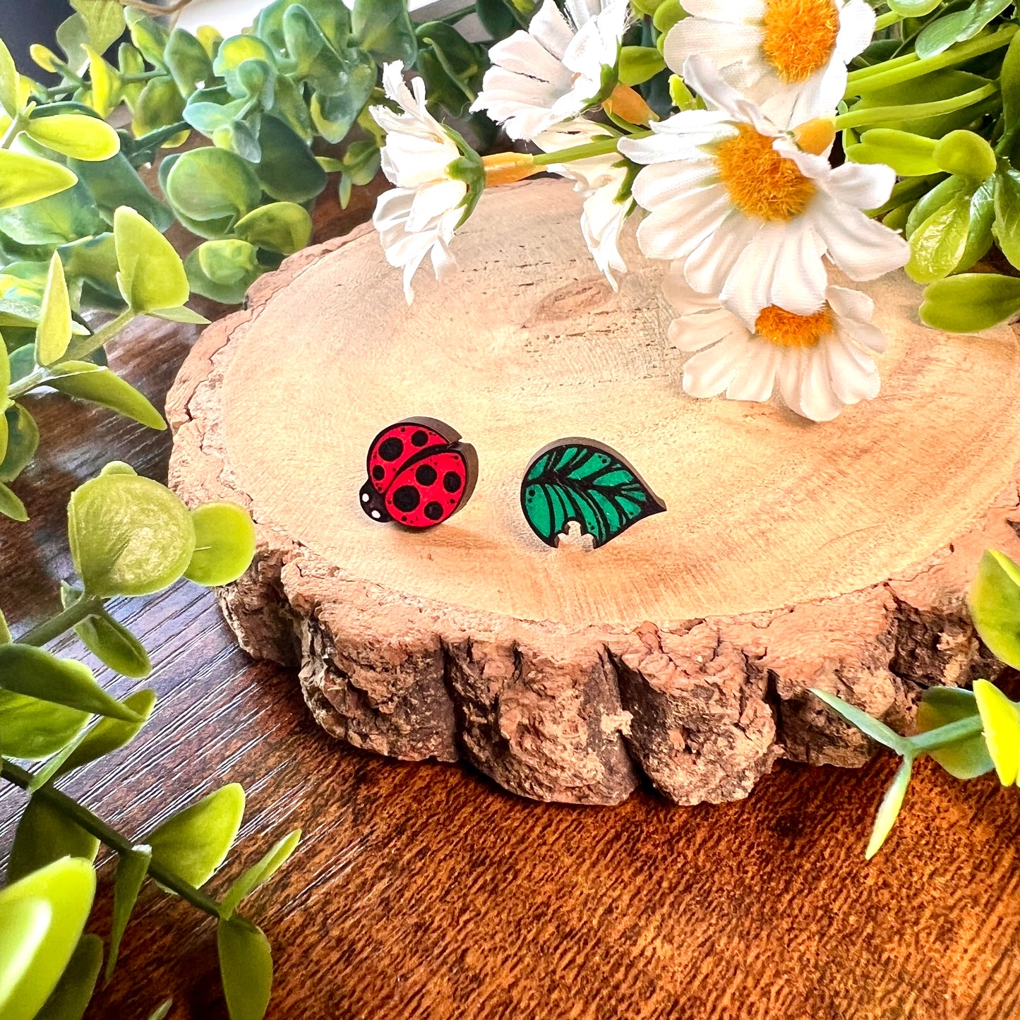 Ladybird Wooden Earrings