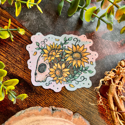 Sunflower Skull Glitter Sticker
