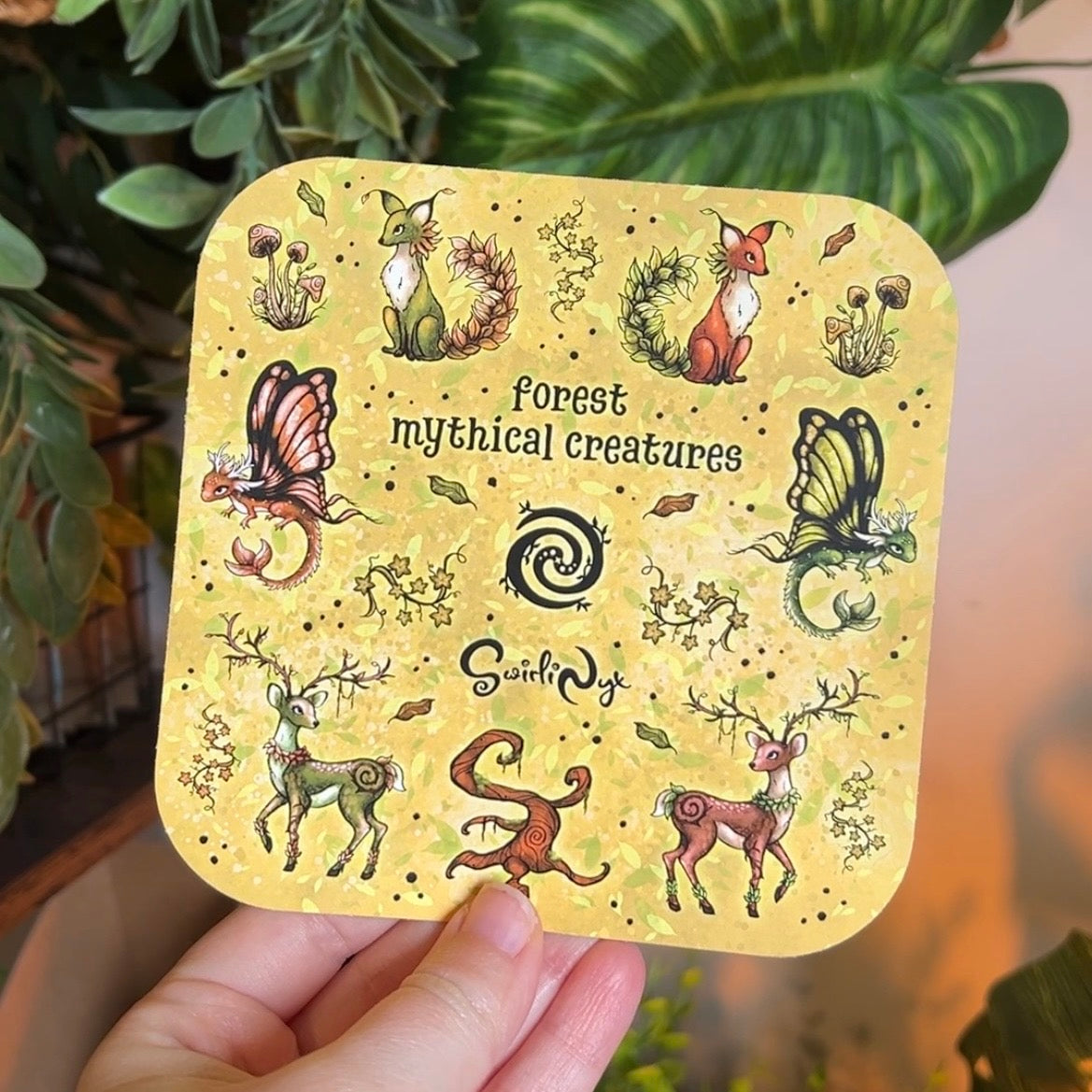 Mythical Forest Creatures Moss Green Sticker Sheet