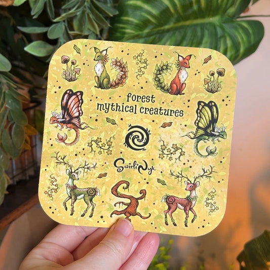 Mythical Forest Creatures Moss Green Sticker Sheet