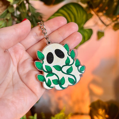 Leafy Ghost Wooden Keyring