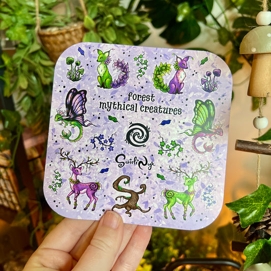 Mythical Forest Creatures Lilac Sticker Sheet