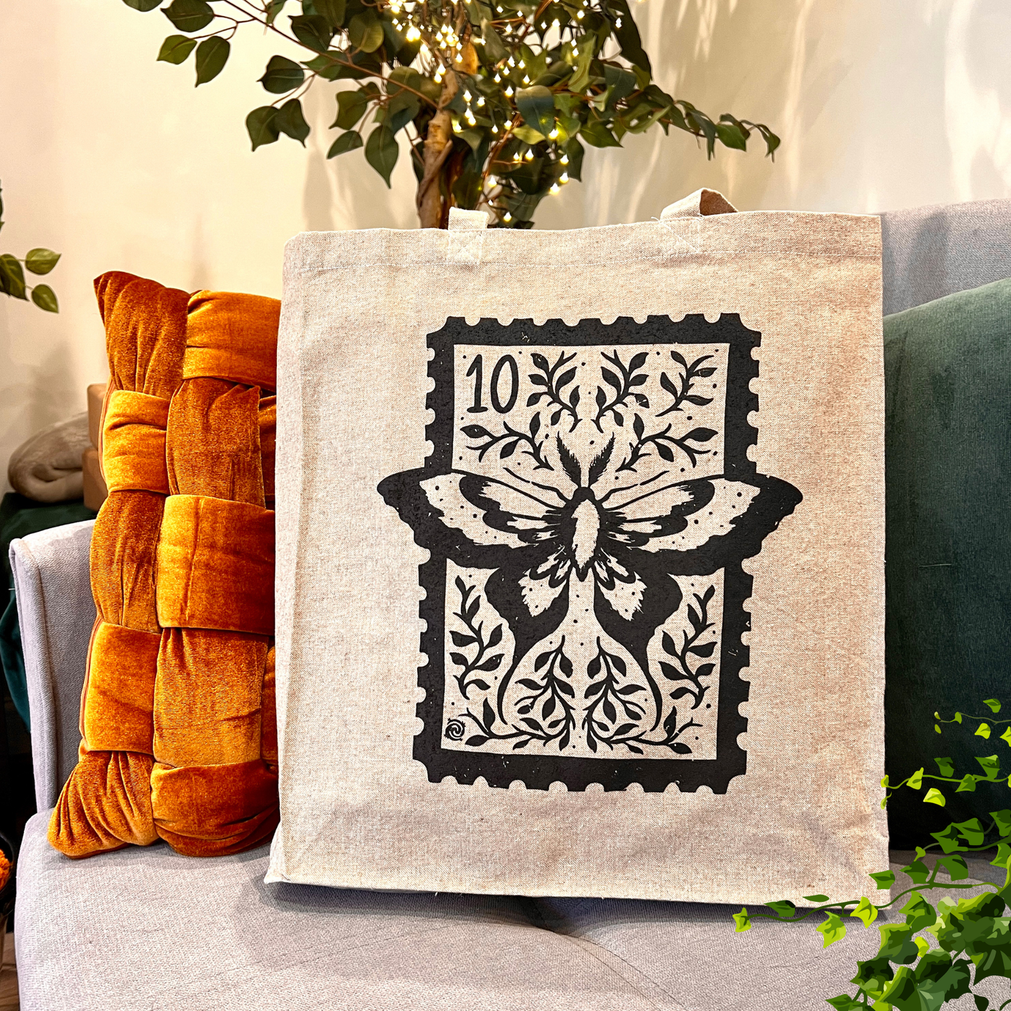 Magical Moth Stamp Recycled Tote Bag with Gusset