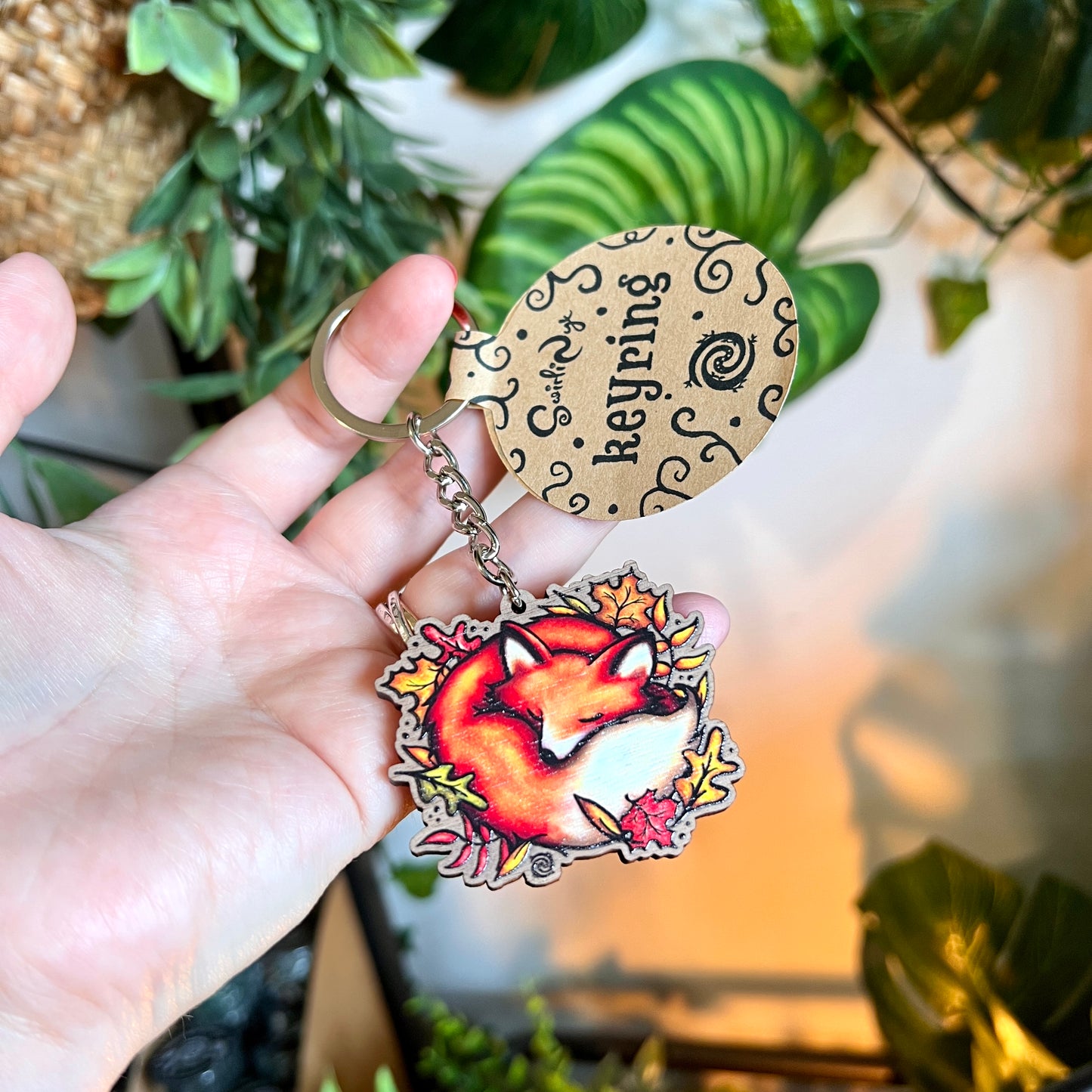 Sleeping Fox Wooden Keyring