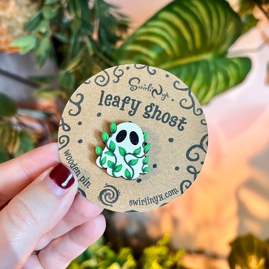 Leafy Ghost Wooden Pin
