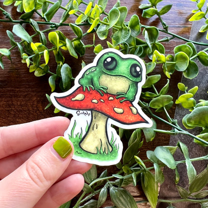 Frog on a Fungi Clear Sticker