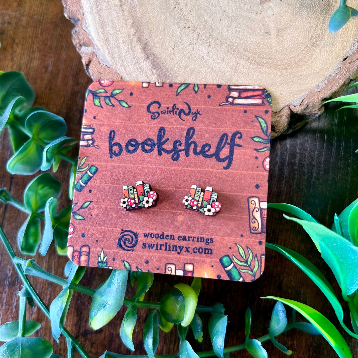Bookshelf Wooden Earrings