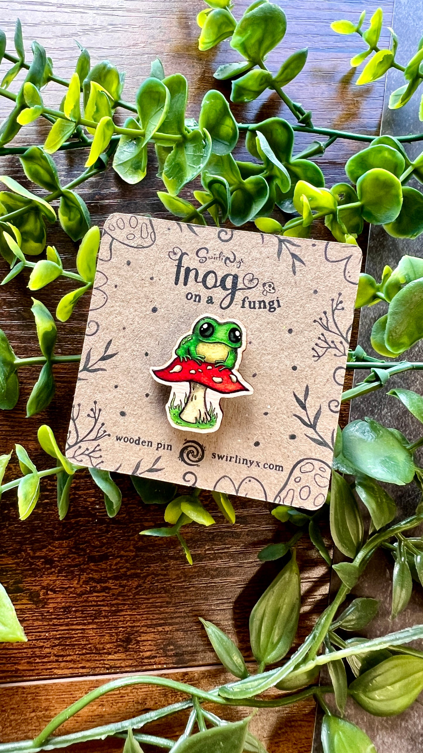 Frog on a Fungi Wooden Pin