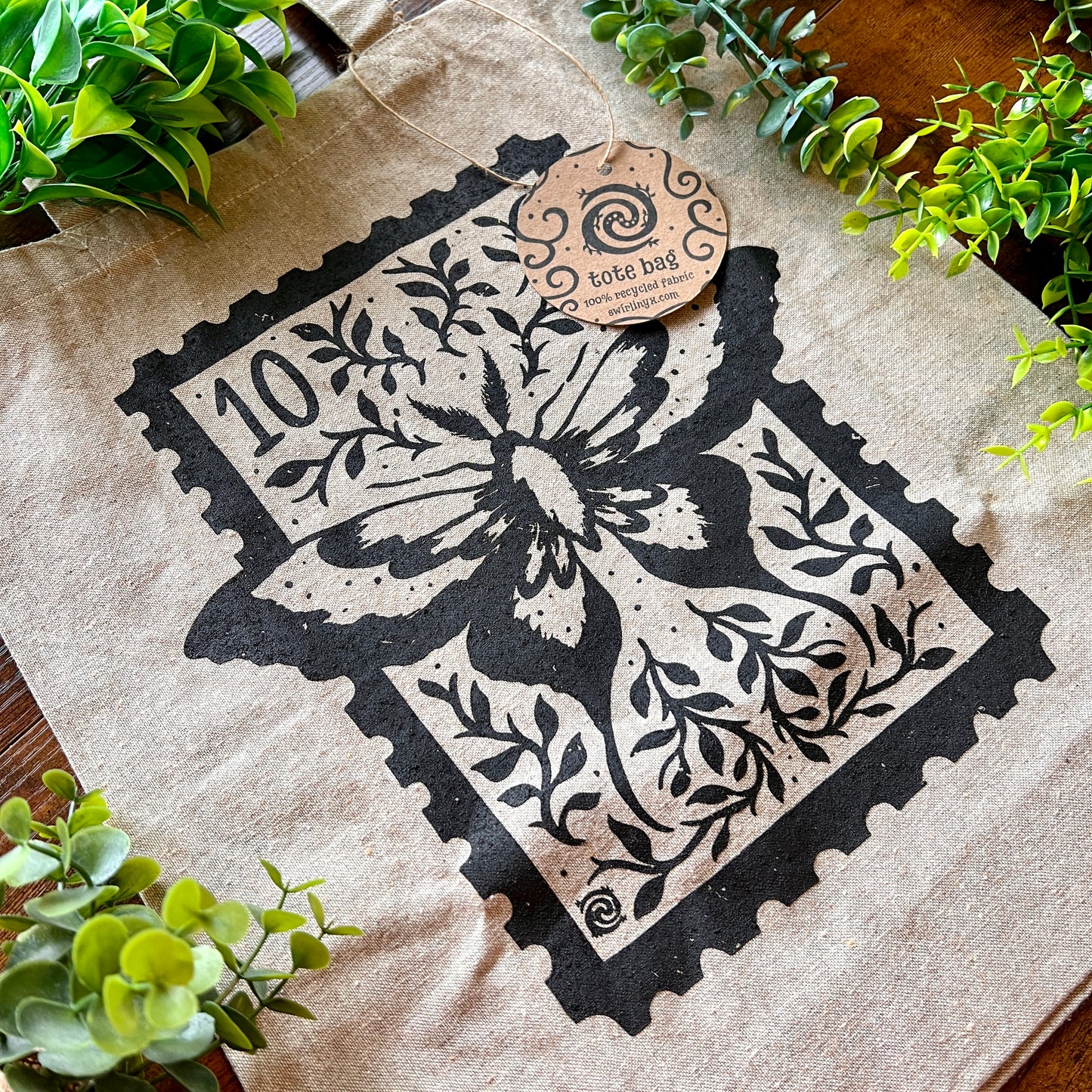 Magical Moth Stamp Recycled Tote Bag with Gusset