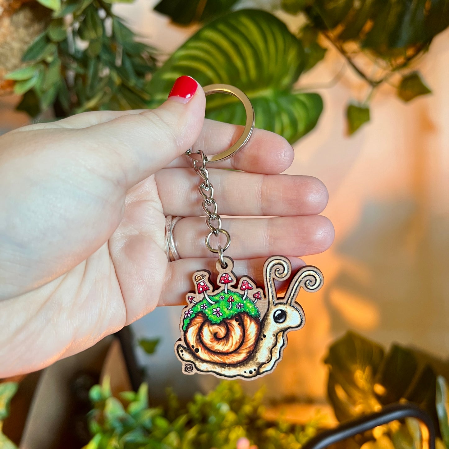 Sadie the Snail Wooden Keyring