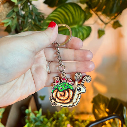 Sadie the Snail Wooden Keyring