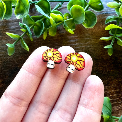 Dawn Mushroom Wooden Earrings