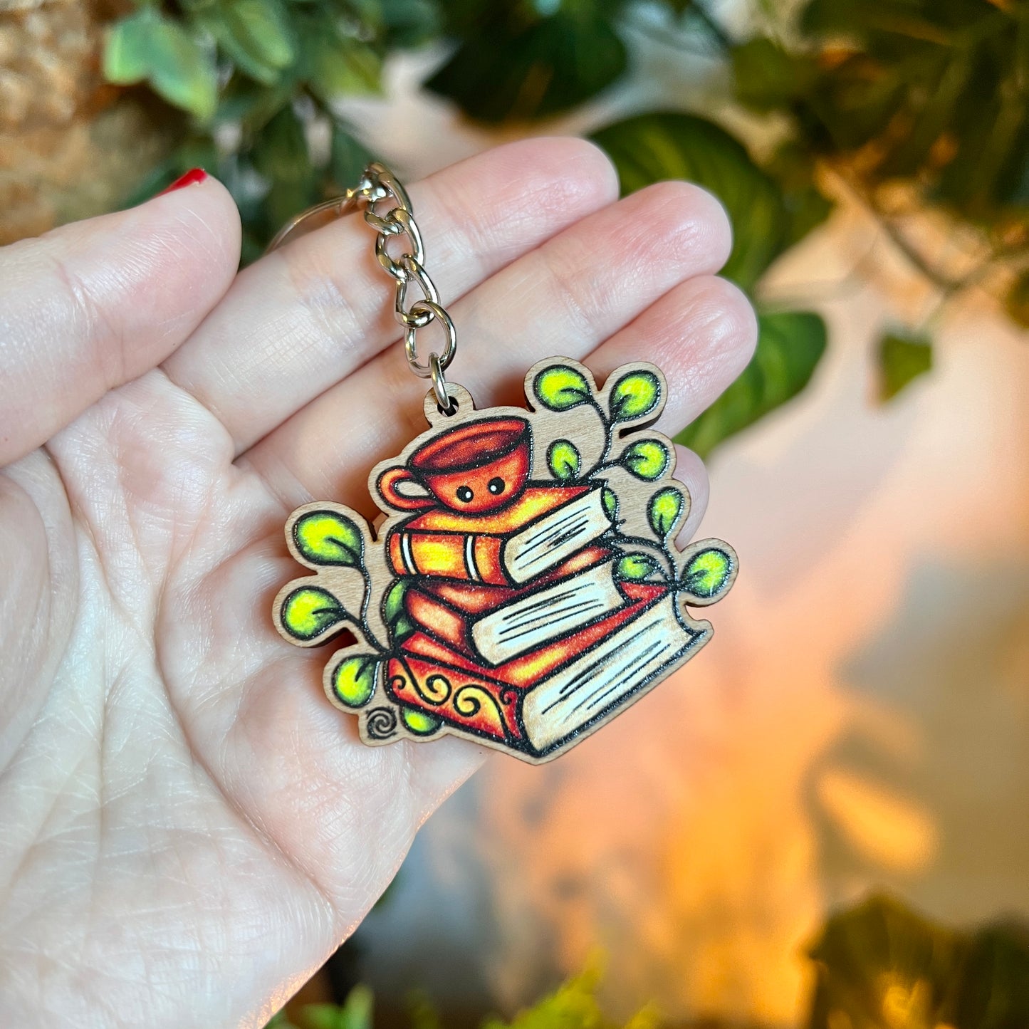 Book Stack Wooden Keyring