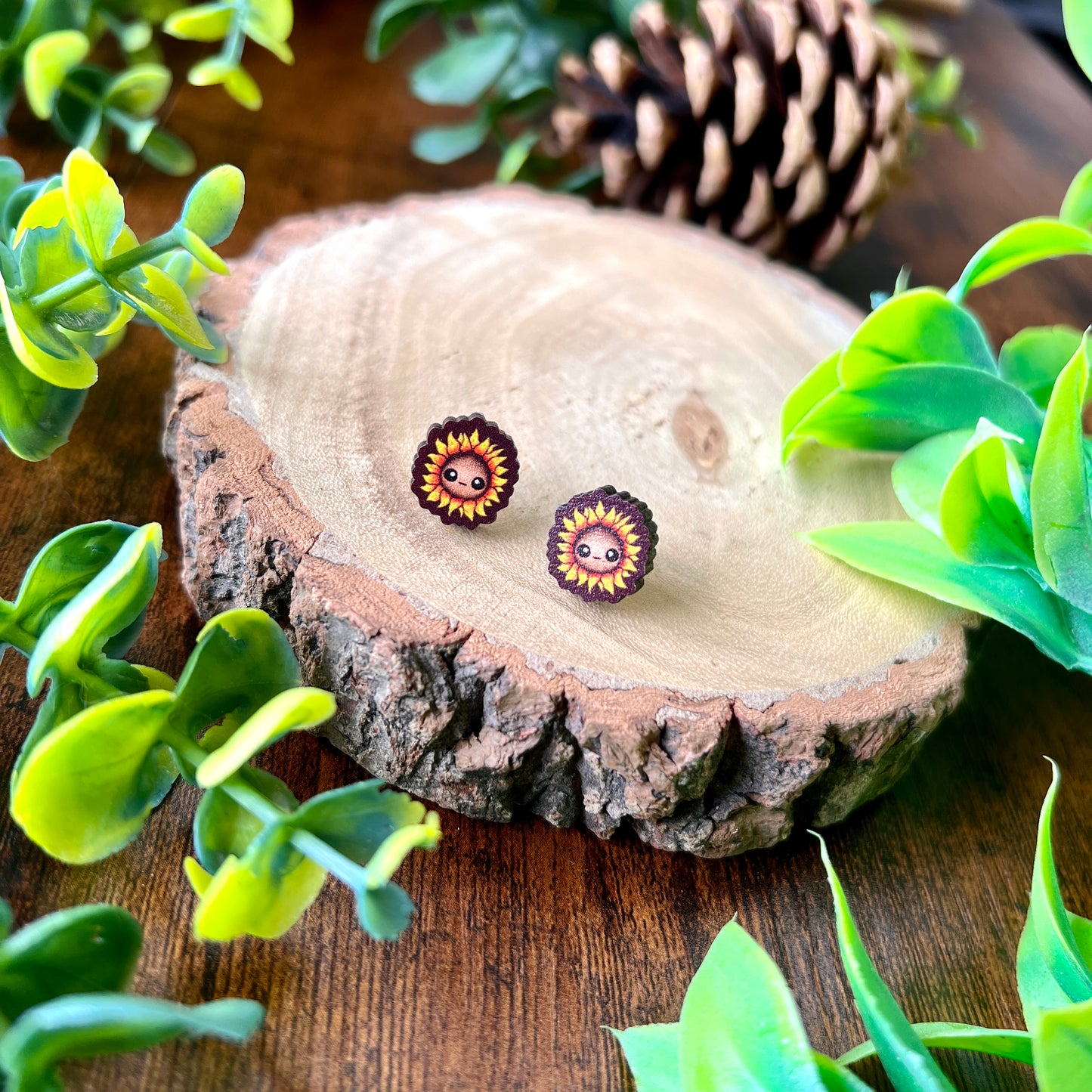 Saffy the Sunflower Wooden Earrings