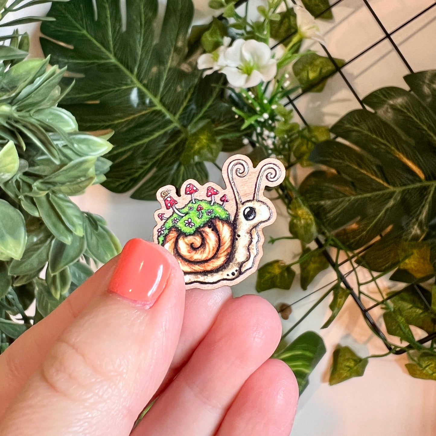 Sadie the Snail Wooden Pin