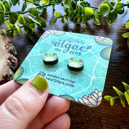 Algae the Frog Wooden Earrings