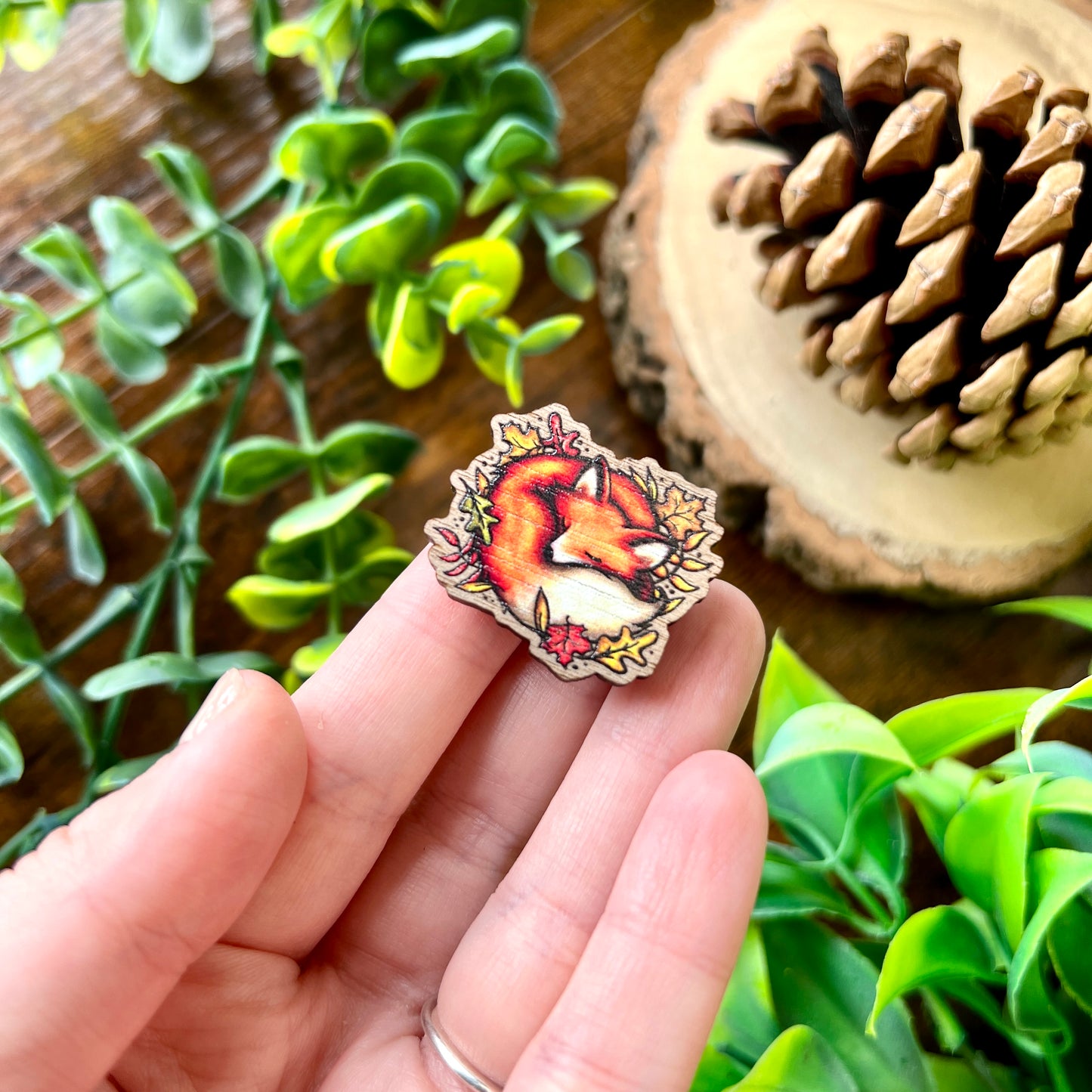 Sleeping Fox Wooden Pin