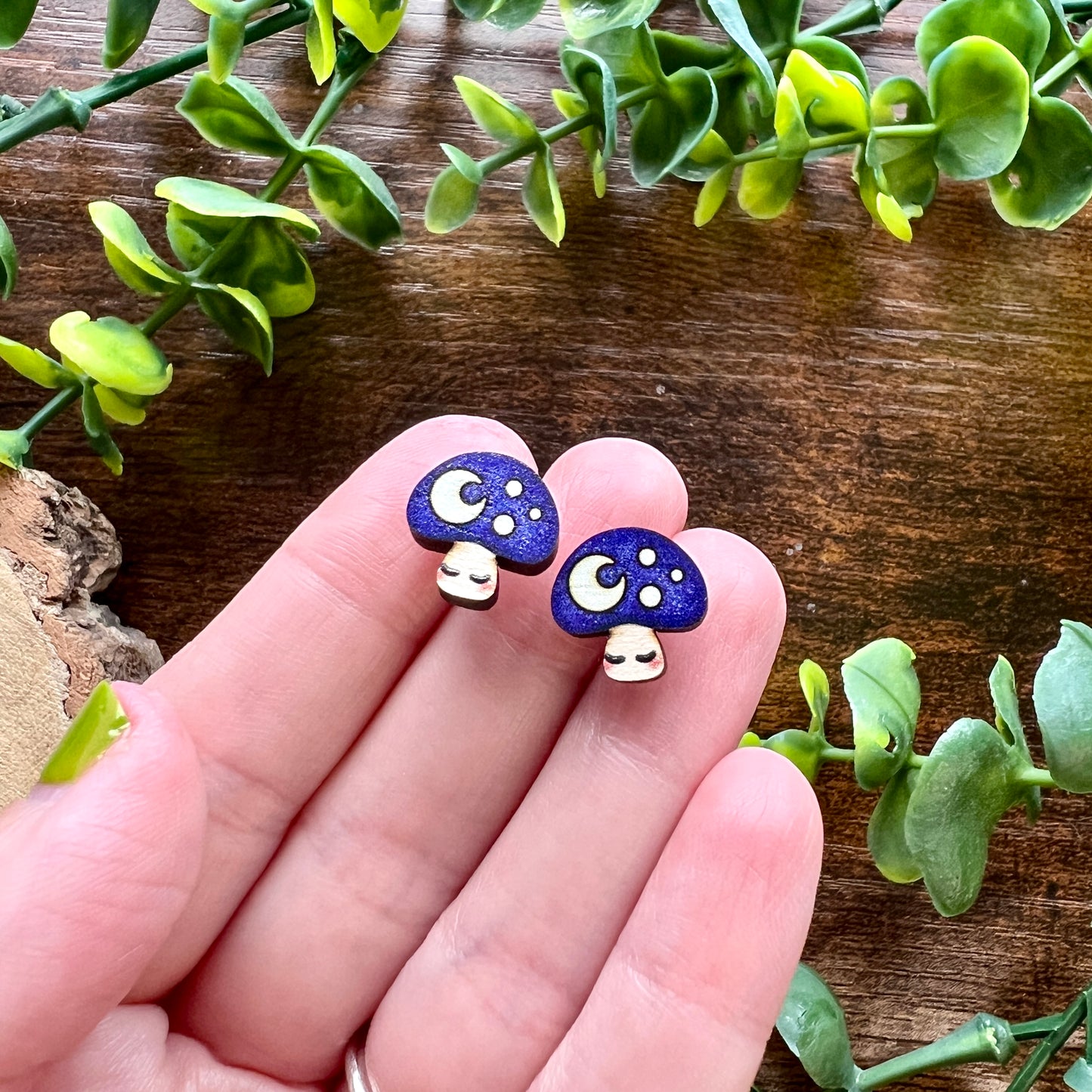 Dusk Mushroom Wooden Earrings