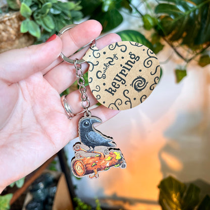 Poe the Crow Wooden Keyring
