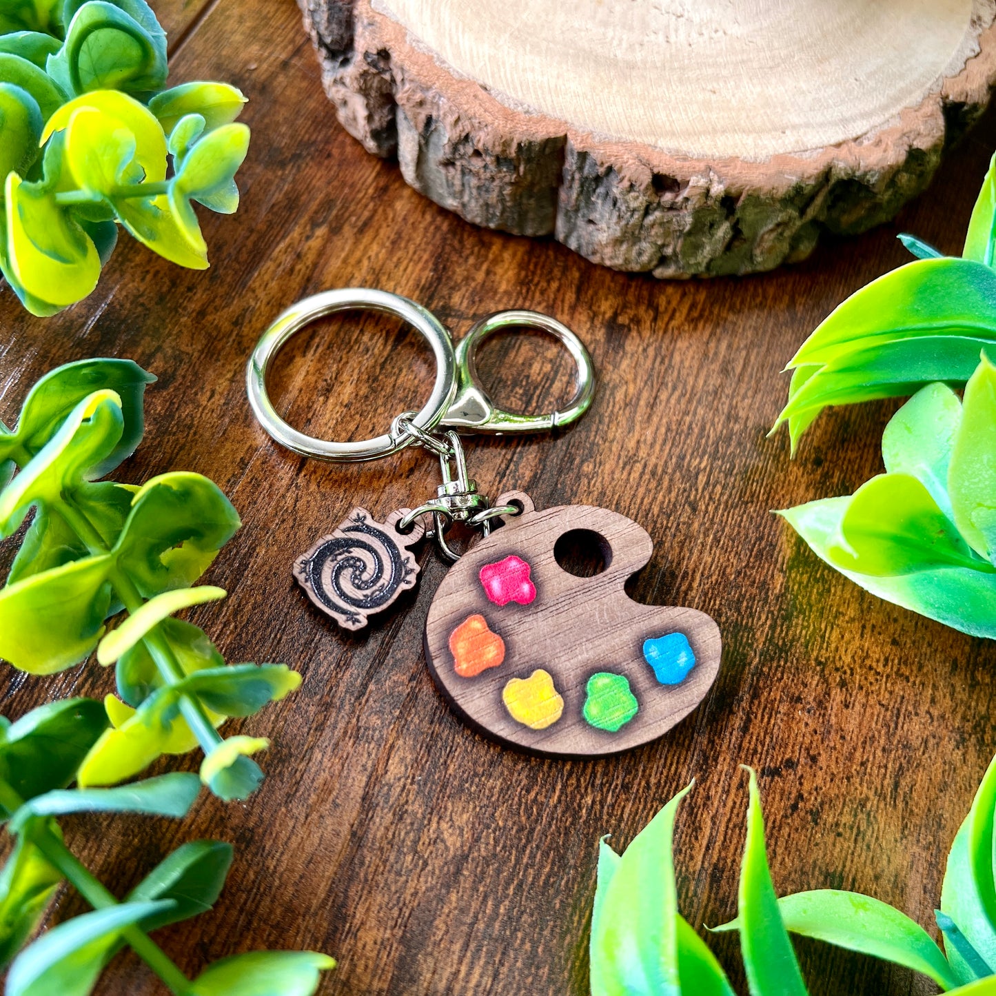 Classic Paint Palette Wooden Keyring