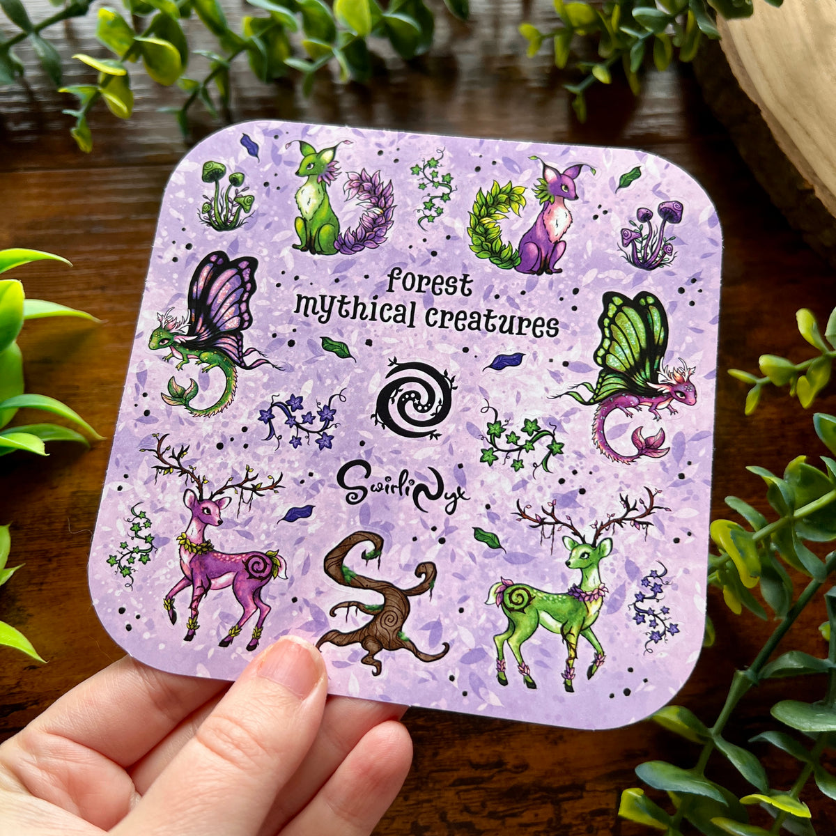 Mythical Forest Creatures Lilac Sticker Sheet