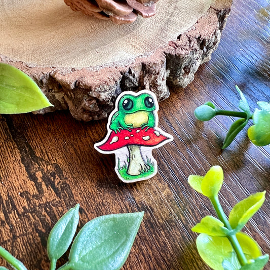 Frog on a Fungi Wooden Pin