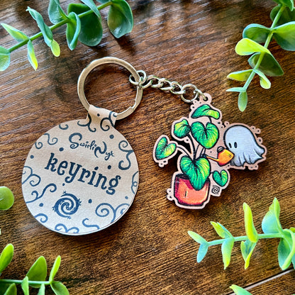 Ghost and Plant Wooden Keyring