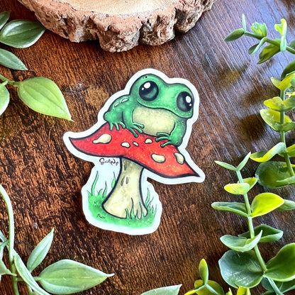 Frog on a Fungi Clear Sticker