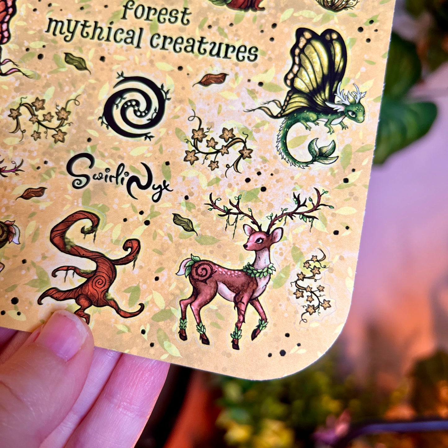 Mythical Forest Creatures Moss Green Sticker Sheet