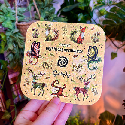 Mythical Forest Creatures Moss Green Sticker Sheet