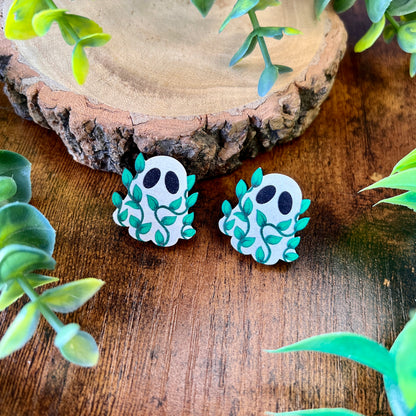 Leafy Ghost Wooden Pin