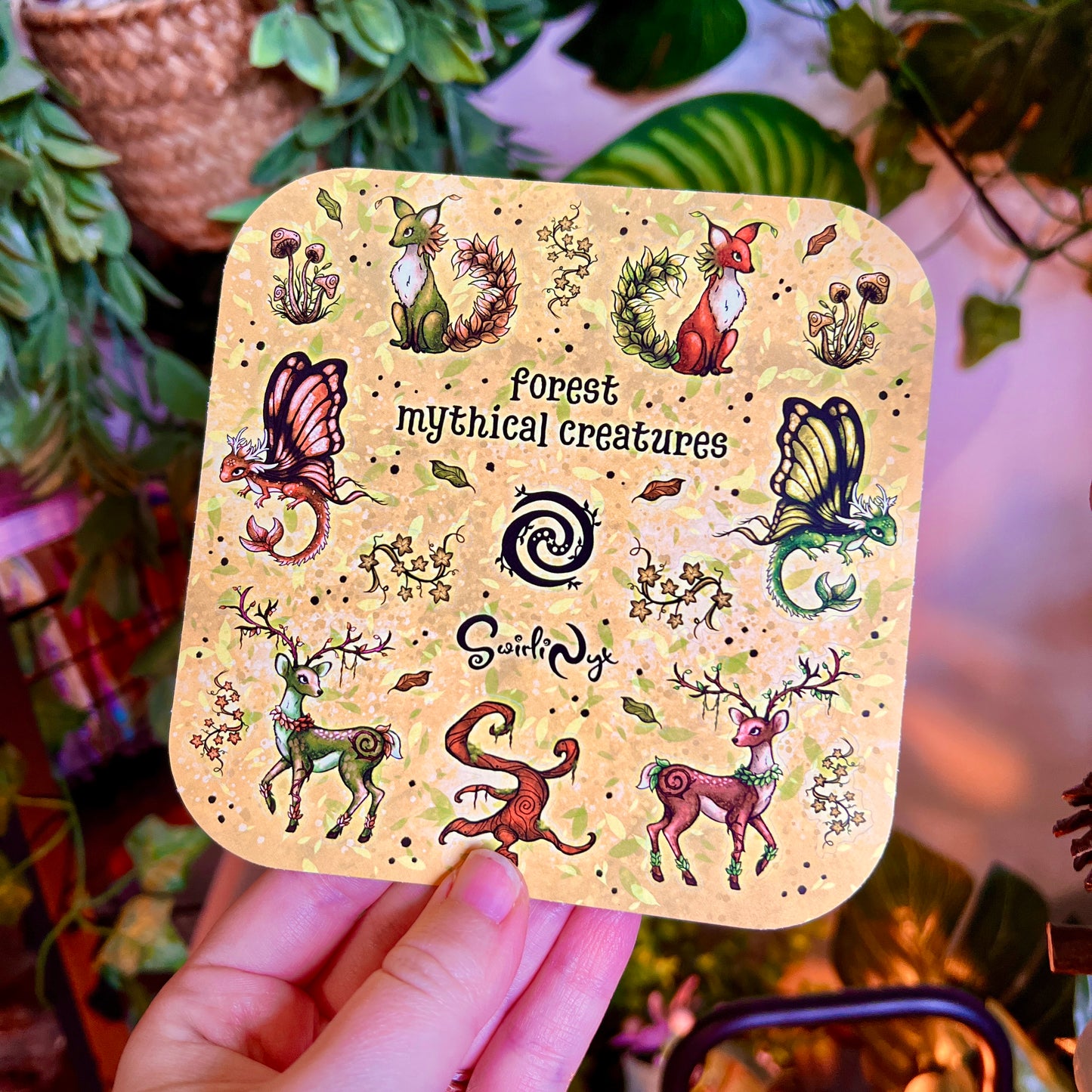 Mythical Forest Creatures Moss Green Sticker Sheet