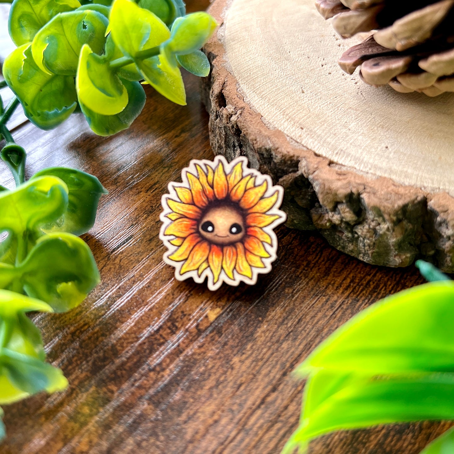 Saffy the Sunflower Wooden Pin