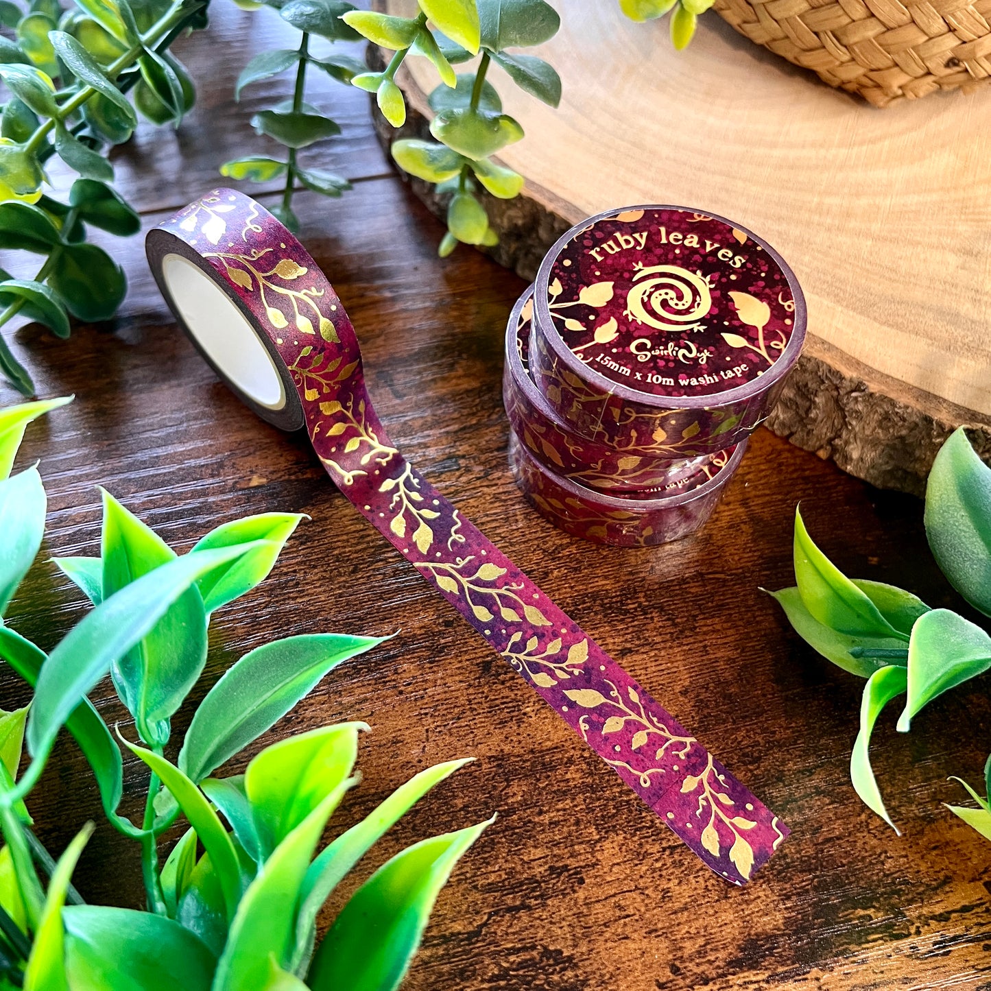 Ruby Leaves Foil Washi Tape