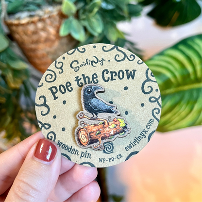 Poe the Crow Wooden Pin