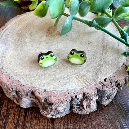Algae the Frog Wooden Earrings