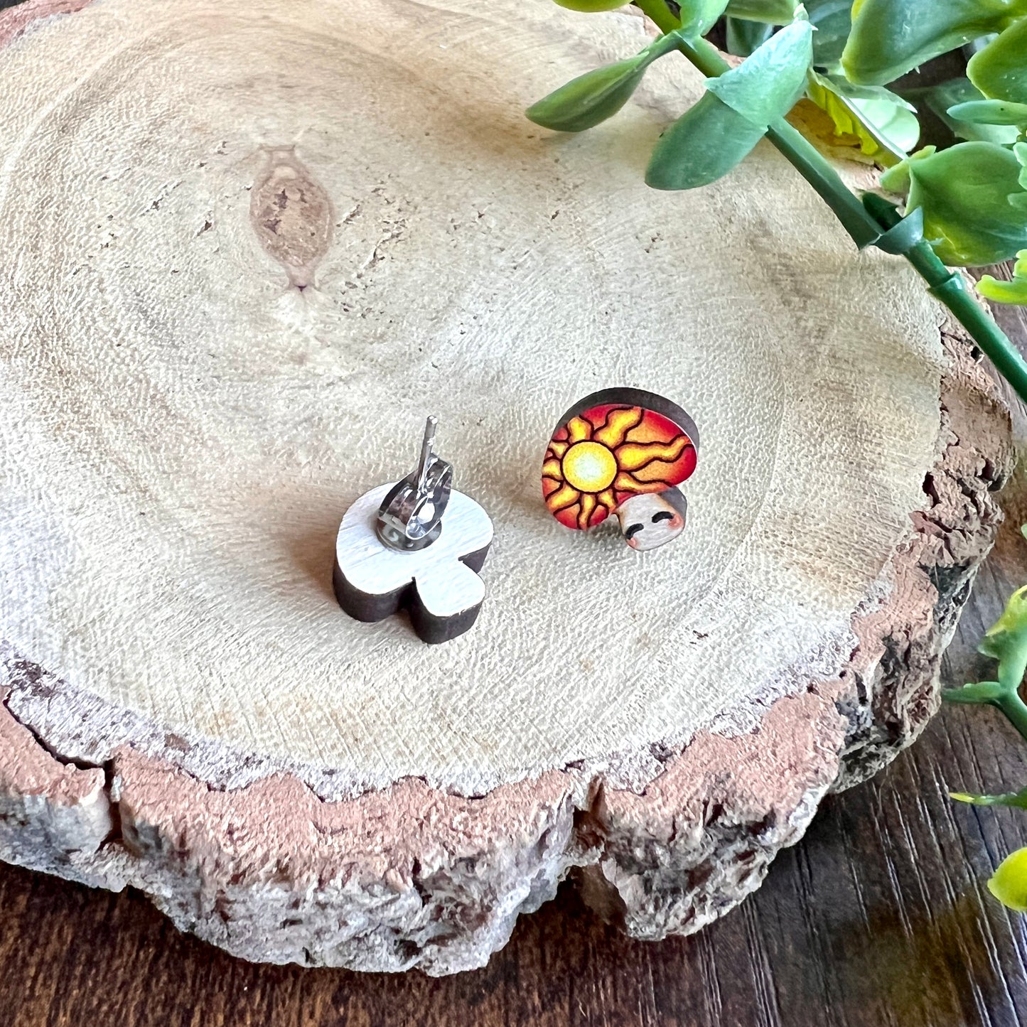 Dawn Mushroom Wooden Earrings