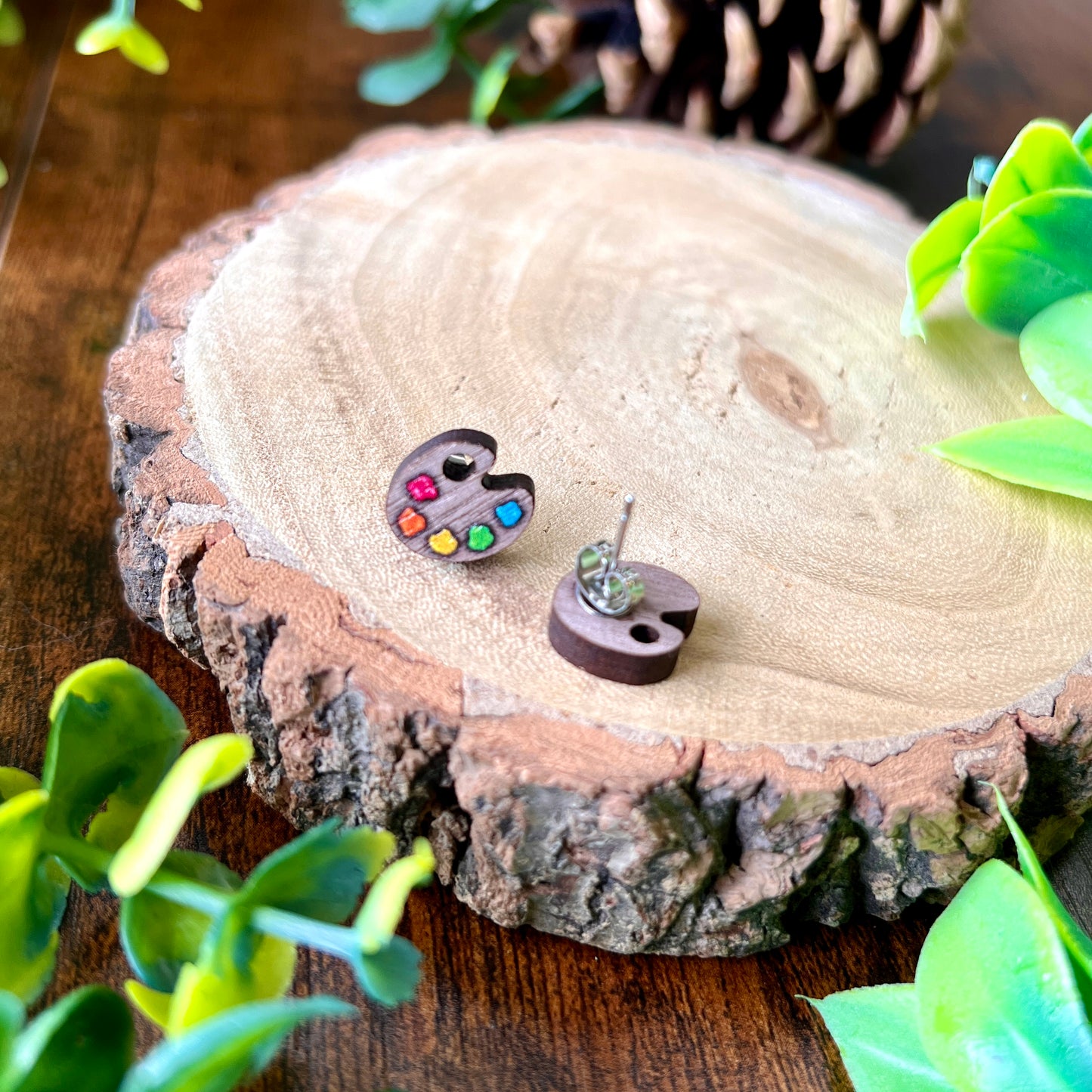 Classic Paint Palette Wooden Earrings