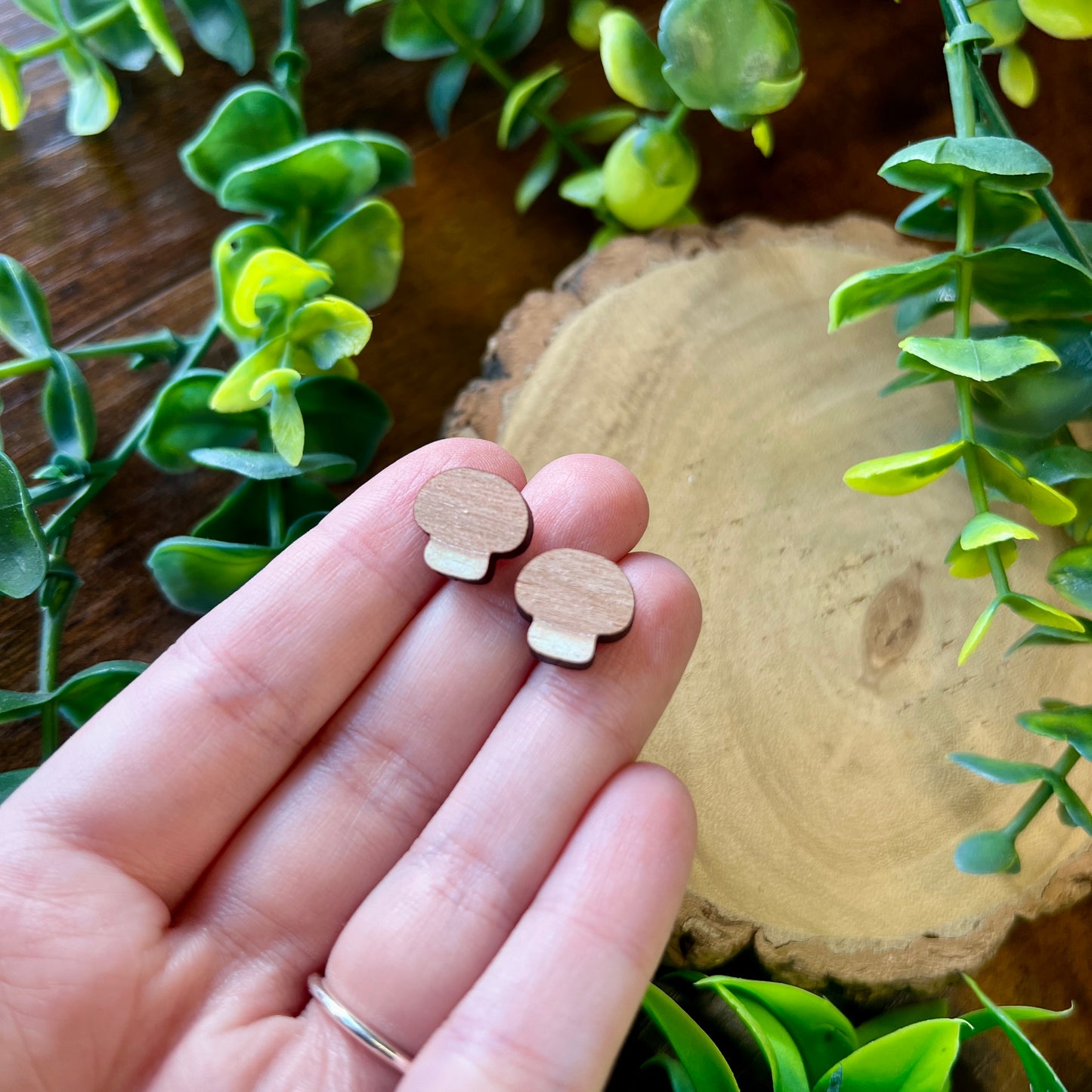 Chestnut Mushroom Wooden Earrings