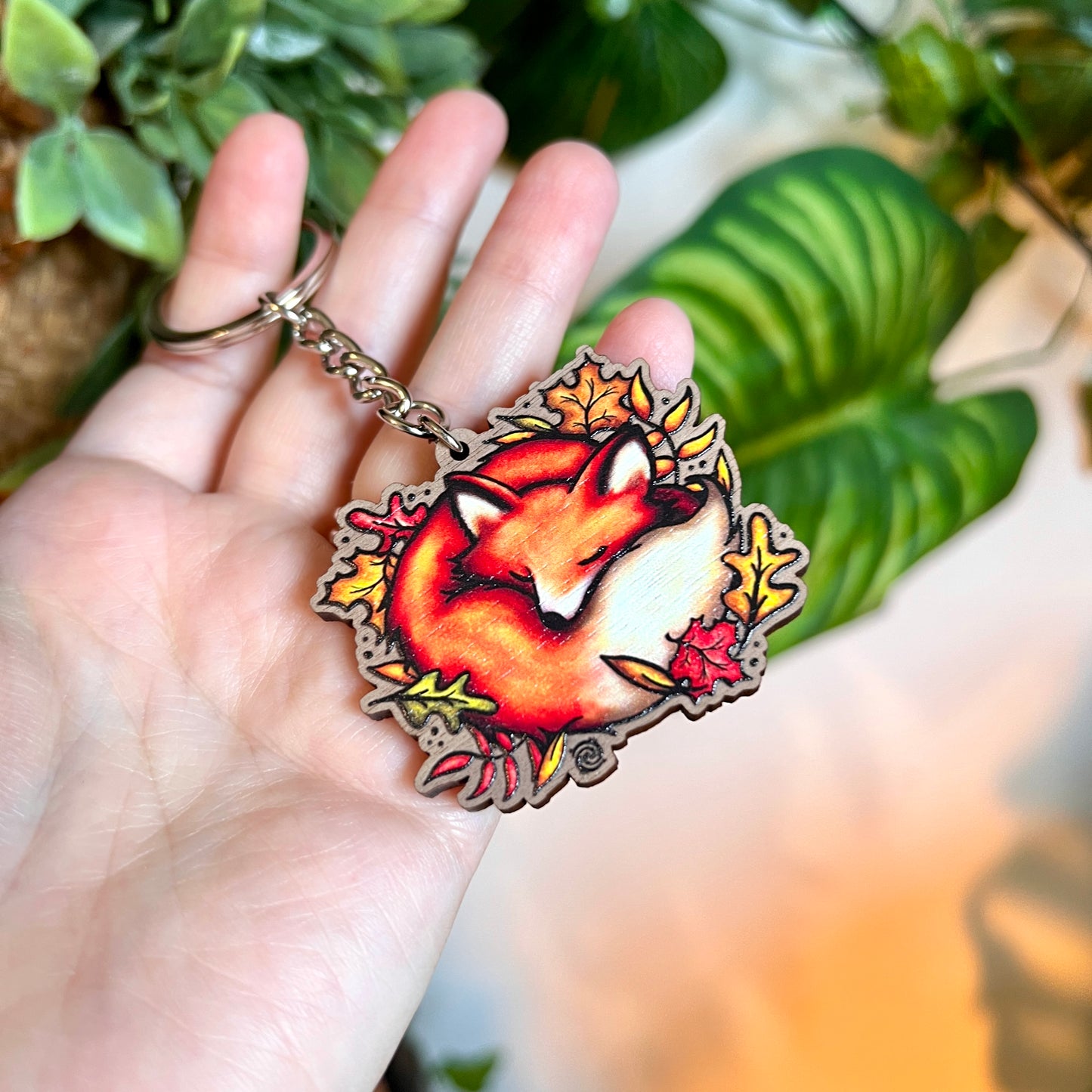 Sleeping Fox Wooden Keyring