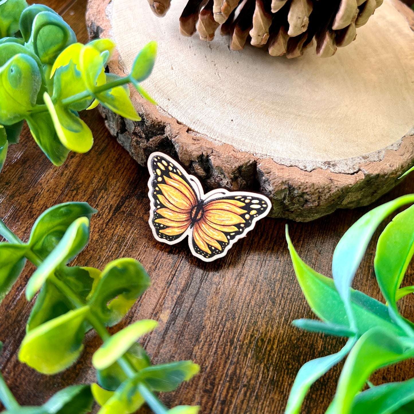 Sunflower Butterfly Wooden Pin
