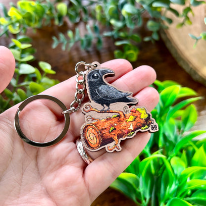 Poe the Crow Wooden Keyring