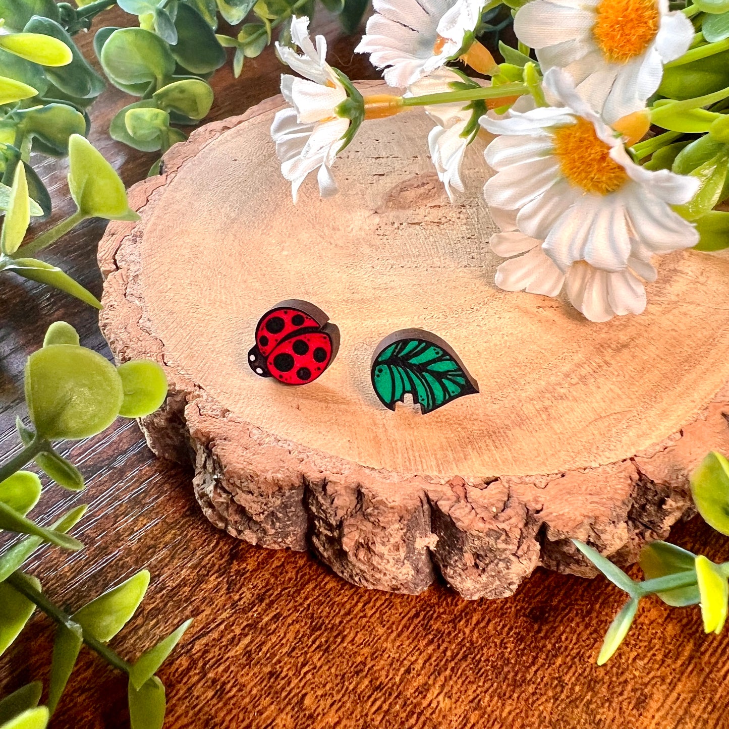 Ladybird Wooden Earrings