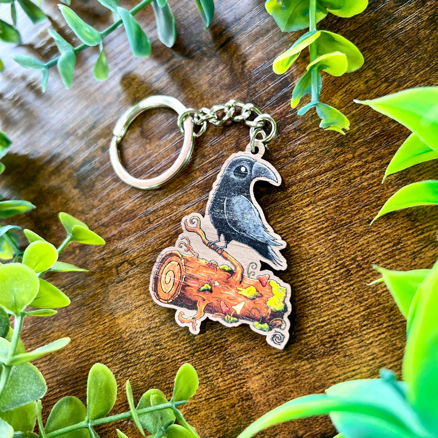 Poe the Crow Wooden Keyring