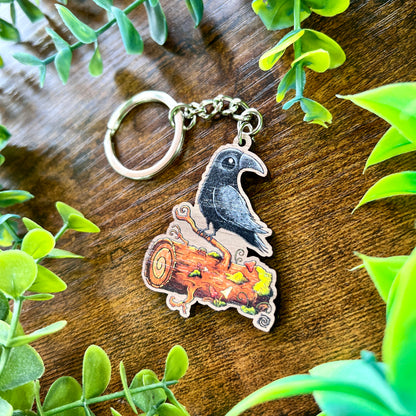 Poe the Crow Wooden Keyring