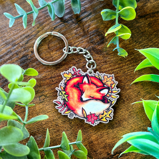Sleeping Fox Wooden Keyring