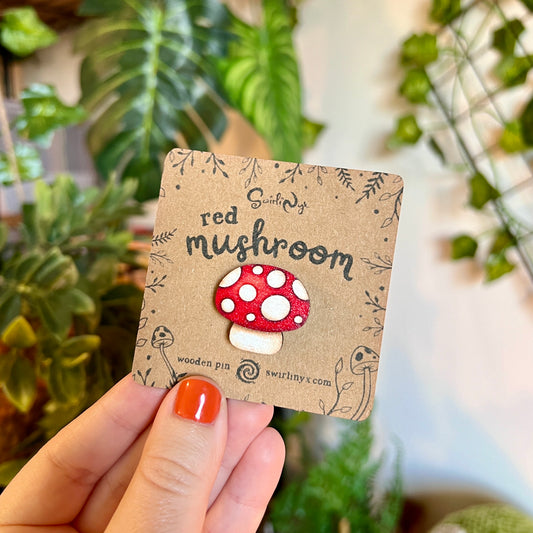 END OF LINE Red Mushroom Wooden Pin